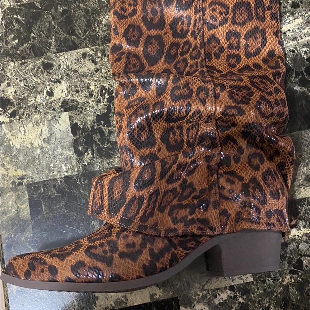 SHEIN Brown & Black Stacked Heel Tall Shaft Leopard Print Women's Boots - NWOT - Picture 8 of 12